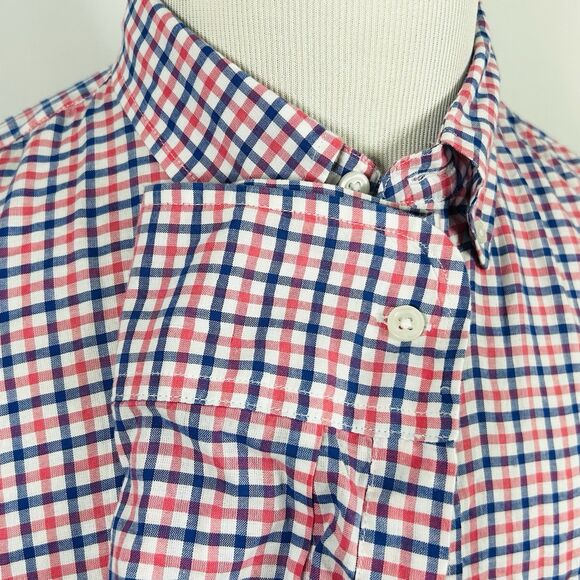 J Crew Large Slim Fit Summer Plaid Shirt Pink Blue Plaid Cotton Button Down - Picture 4 of 5